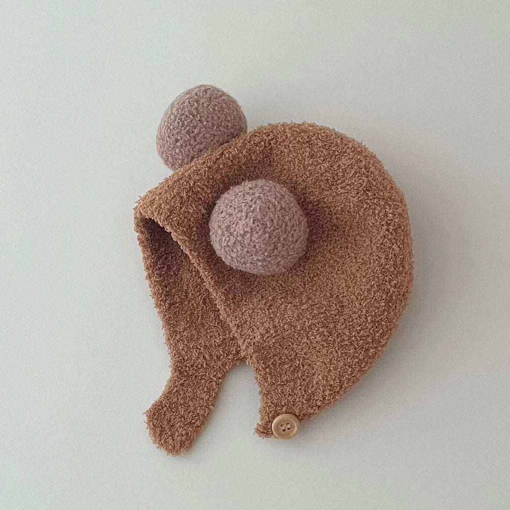 Baby hat autumn and winter newborn infant ear protection hat pure cotton cute warm boys and girls baby knitted plush hat
