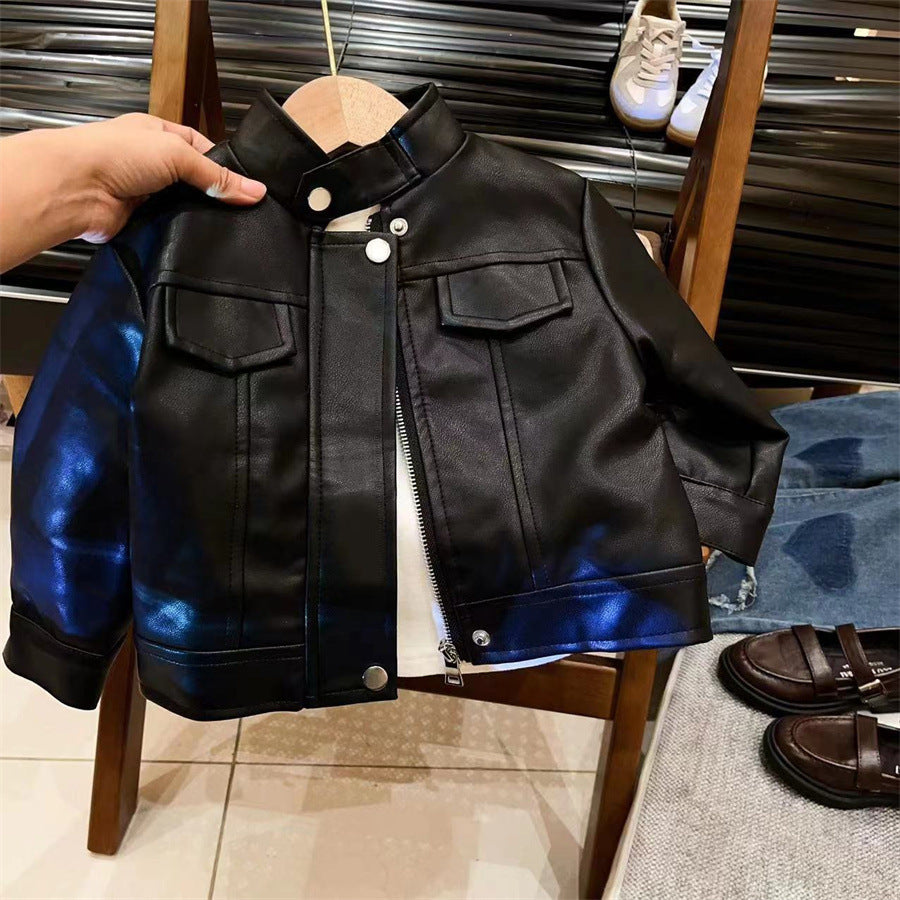 New arrival girls fashionable leather jacket 2025 autumn new style children's leather jacket baby casual jacket versatile fashion leather jacket