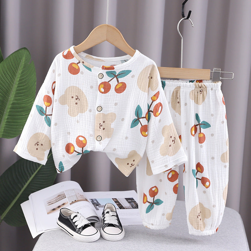 2022 Summer Baby Pajamas Set Casual Cartoon Boys and Girls Air Conditioning Clothes Class A Safety Home Clothes Two-piece Set