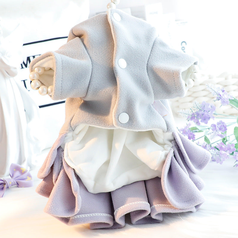 Dog clothes autumn and winter thick cat princess skirt wool plus velvet puffy skirt small dog Teddy pet 4872