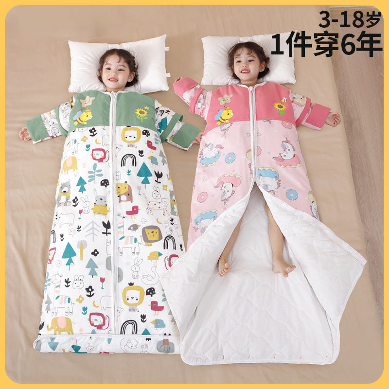2025 new children's sleeping bag spring and autumn winter pure cotton thickened medium and large children's baby clothes style anti-kick sleeping bag