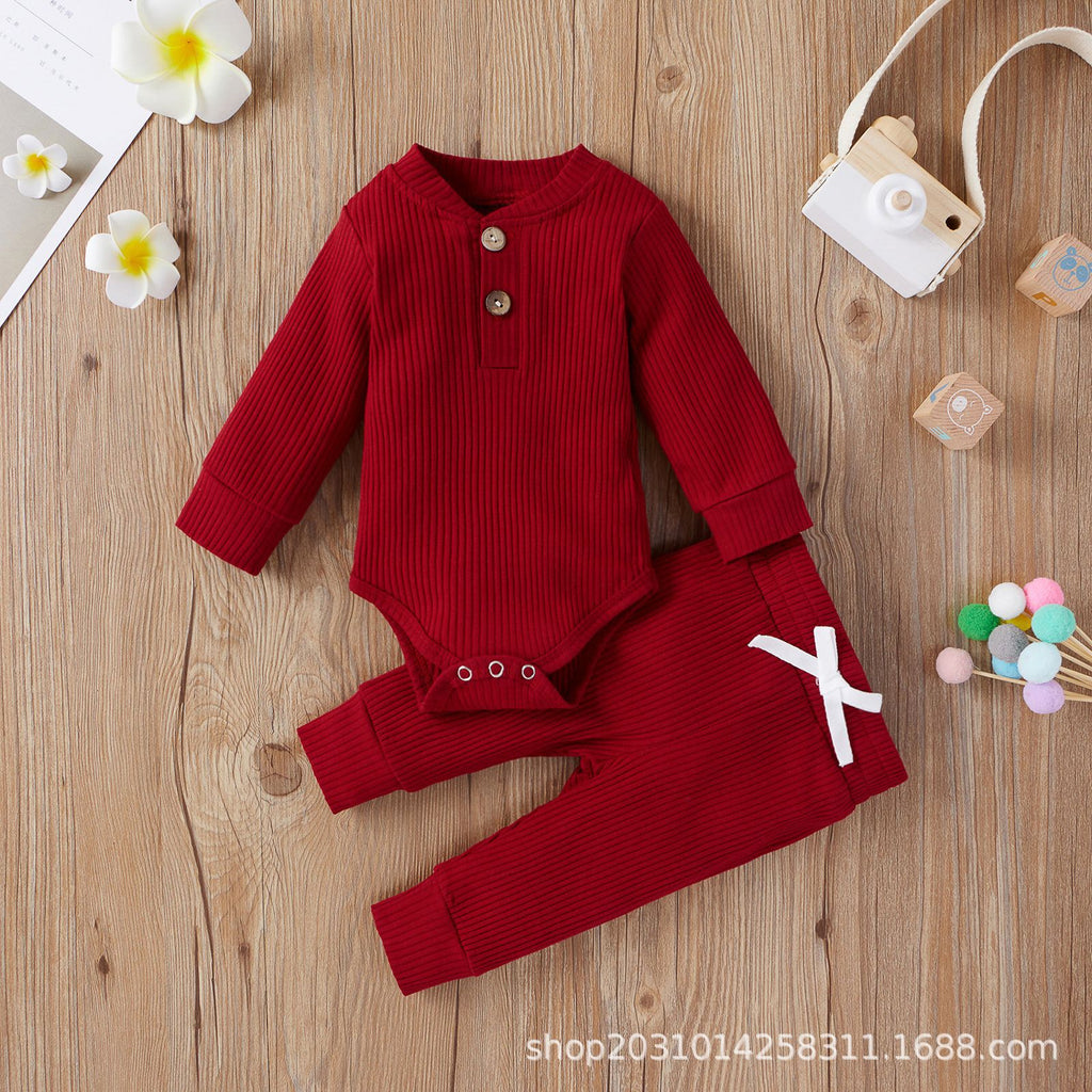 Baoxin children's clothing spring and autumn men and women baby infant cotton long-sleeved jumpsuit trousers home bottoming comfort suit