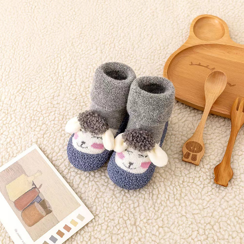 Autumn and winter baby toddler shoes thick terry warm floor shoes cartoon cute baby shoes non-slip baby shoes socks