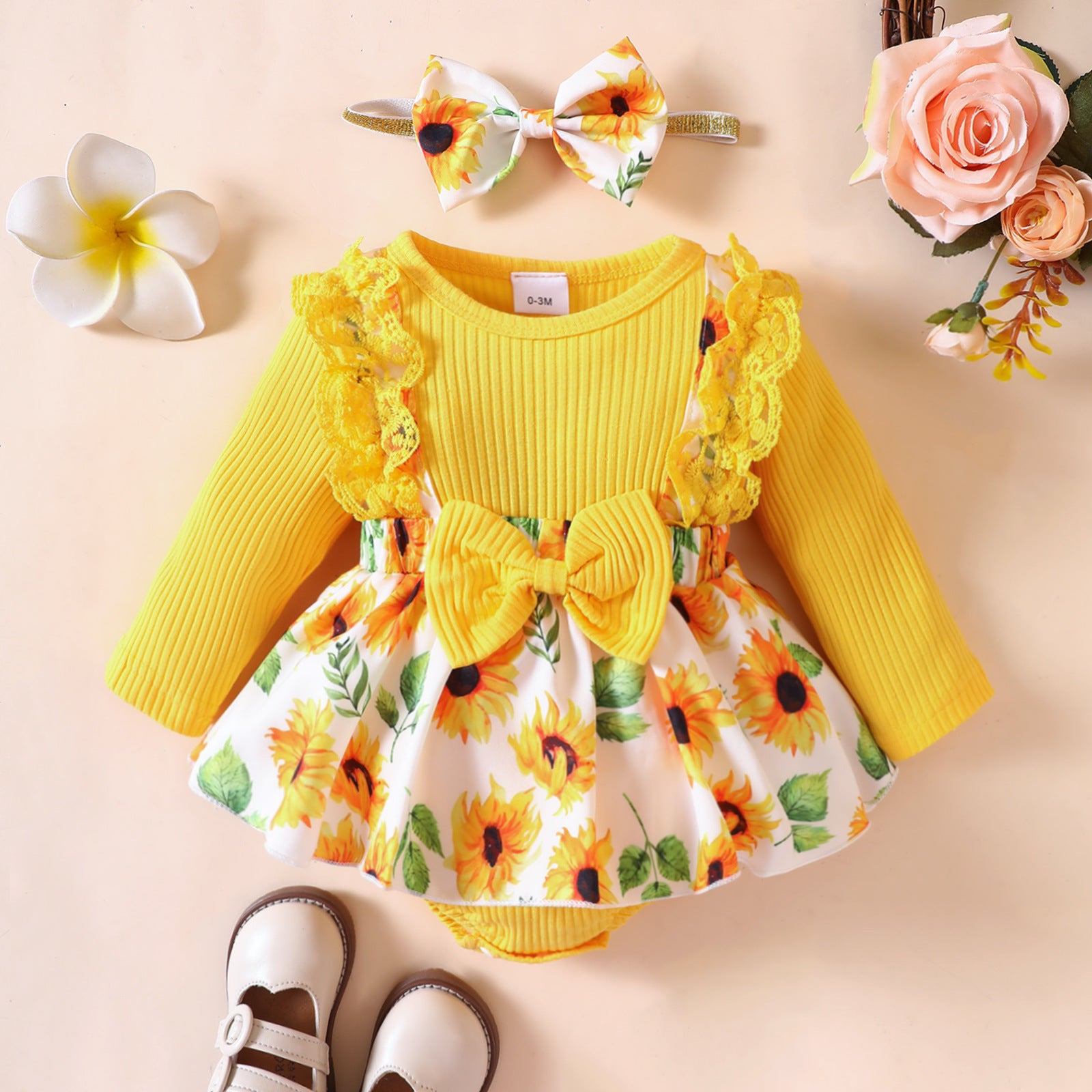 Baoxin cross-border children's clothing wholesale baby girl autumn new lace cotton pit strips splicing flowers full print one-piece romper