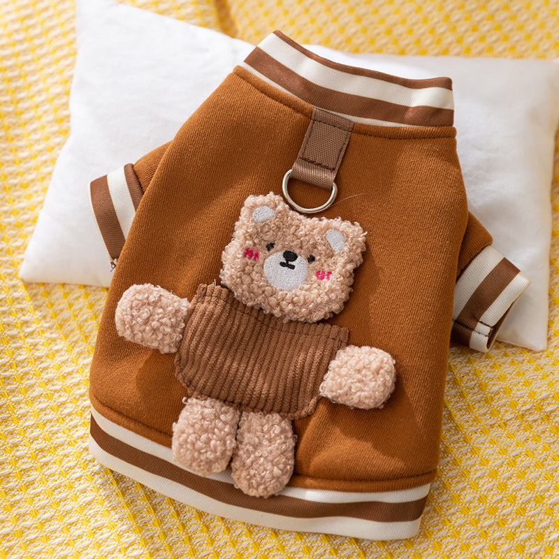 New autumn and winter Korean version dog cute cartoon small and medium-sized dog bear sweatshirt cat Teddy pet dog clothes