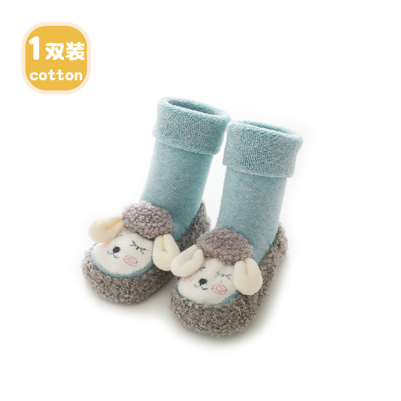 Liu Chengxing floor socks baby autumn and winter terry thickened children's toddler shoes and socks sets cartoon non-slip baby socks shoes