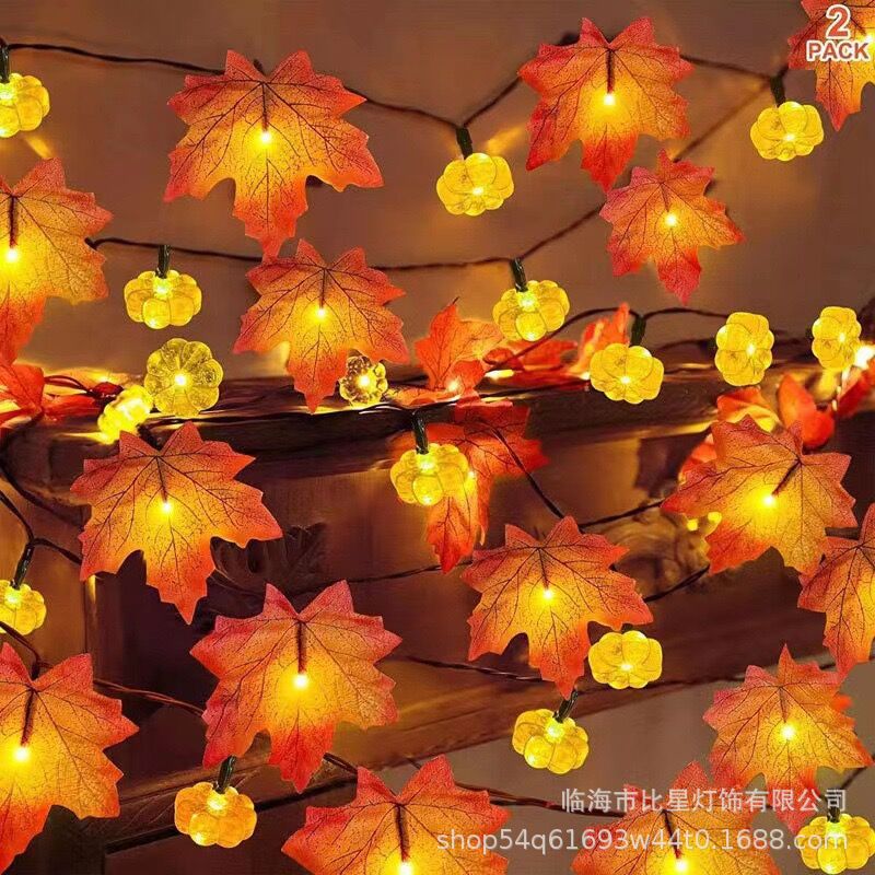 Cross-border maple leaf pumpkin LED light string Halloween room courtyard party decoration lights simulation leaf string lights
