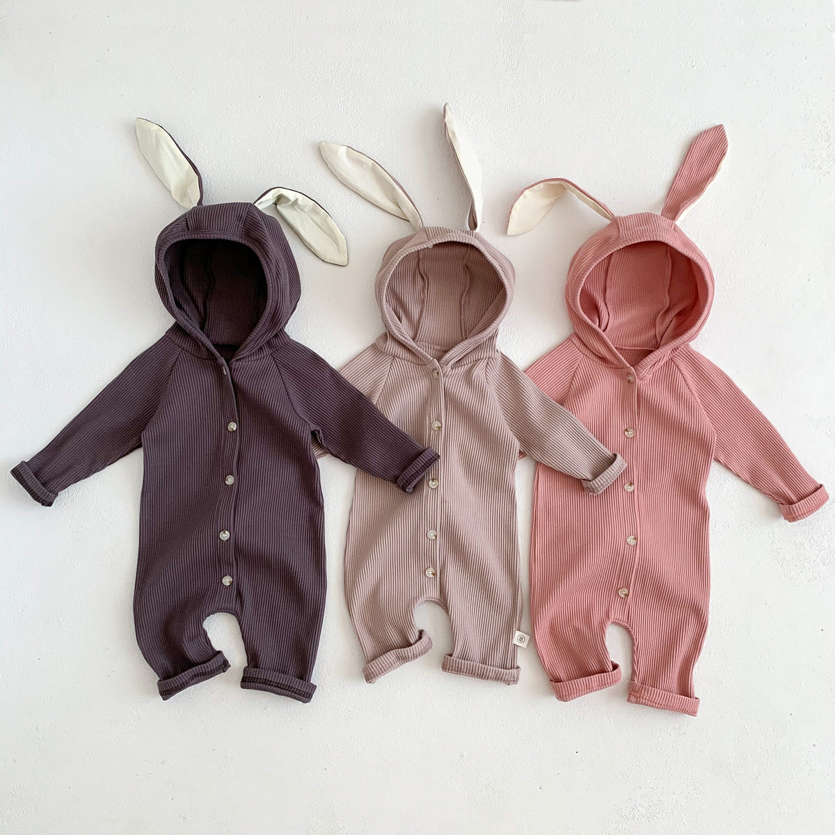 Children's clothing autumn new style boys and girls baby cute rabbit shape jumpsuit infant threaded hooded outdoor climbing clothes
