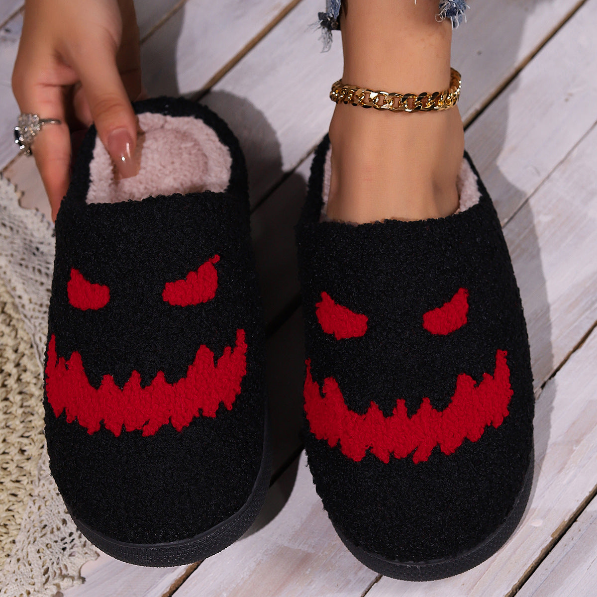 Halloween cross-border mushroom hot sale winter peach heart cotton slippers women wholesale indoor home rainbow plush warm slippers