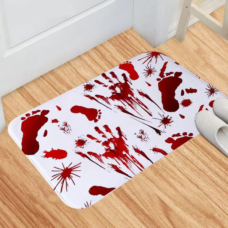 temu Amazon Halloween horror blood red footprints floor mats home bathroom entrance door mats absorbent non-slip mats