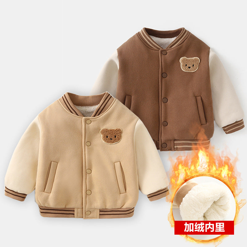 Baby Clothes Plus Velvet Baseball Jacket Cotton Coat Autumn and Winter Clothes for Girls and Boys Thick Tops Children's Sweatshirts