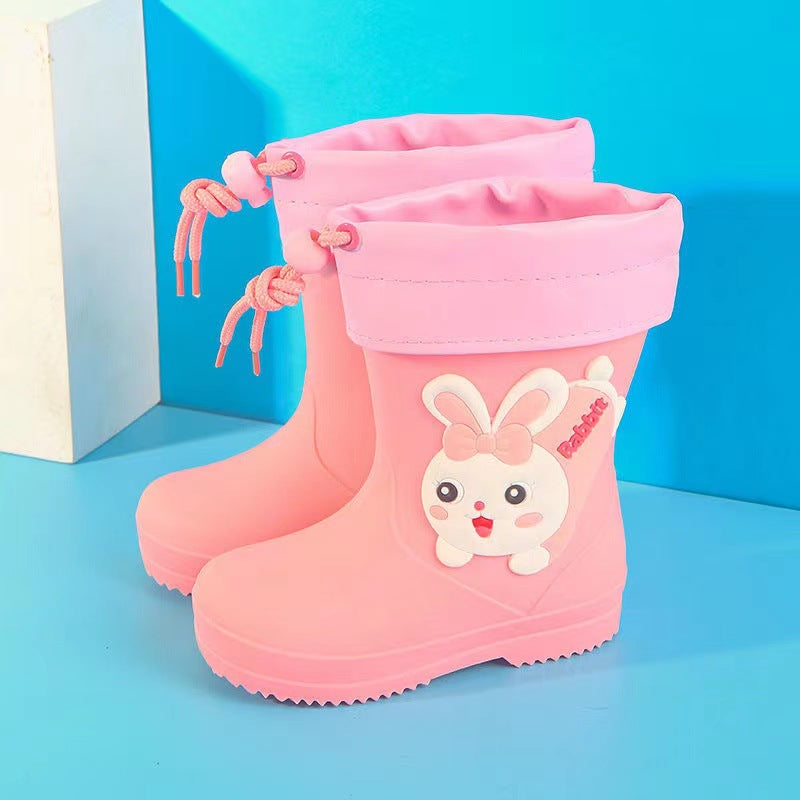Children's rain boots kindergarten baby new style girls non-slip waterproof rain boots drawstring boy water shoes cartoon high