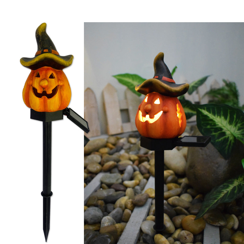 New solar outdoor courtyard Halloween pumpkin lantern resin craft garden ghost festival atmosphere decoration ground plug