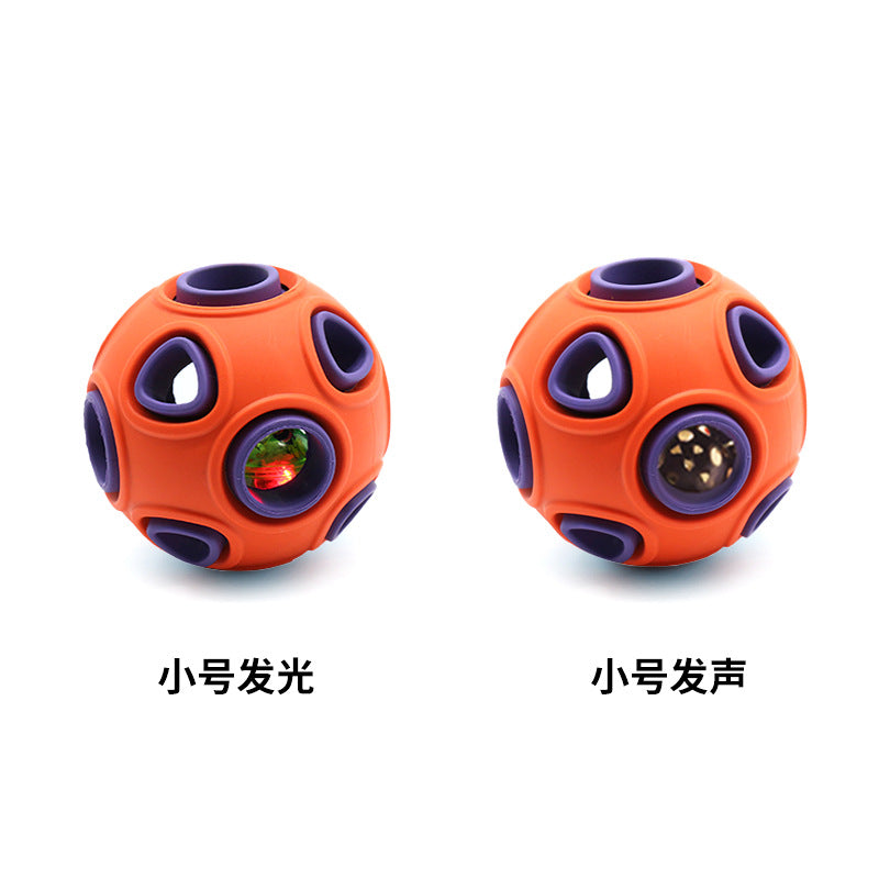 Double-layer dog toy ball with sound and light, natural rubber self-cleaning teeth, molar leakage pet toy ball