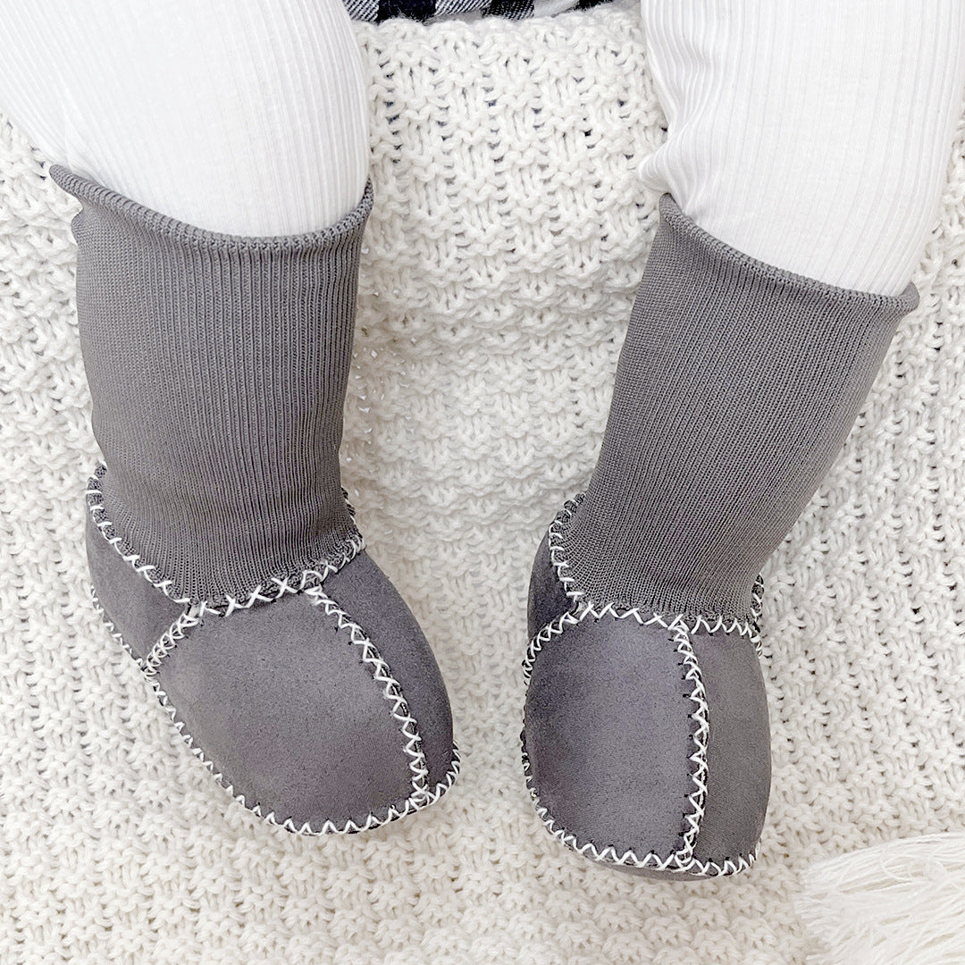 Autumn and winter newborn baby toddler shoes non-slip thickened anti-wool boys and girls do not fall off socks shoes soft sole
