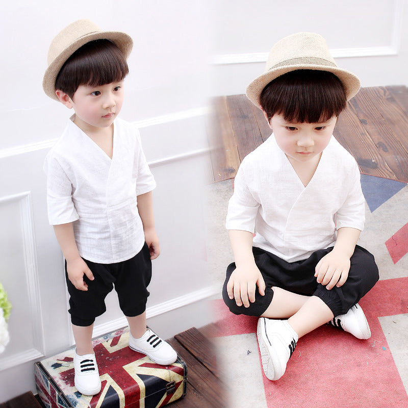 Boys summer clothes children's short-sleeved suits summer new style little boy baby fashion striped polo shirt two-piece suit trendy