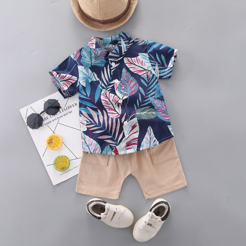 Cross-border children's clothing source manufacturers wholesale summer Korean version of thin baby suits cartoon trendy casual two-piece suits
