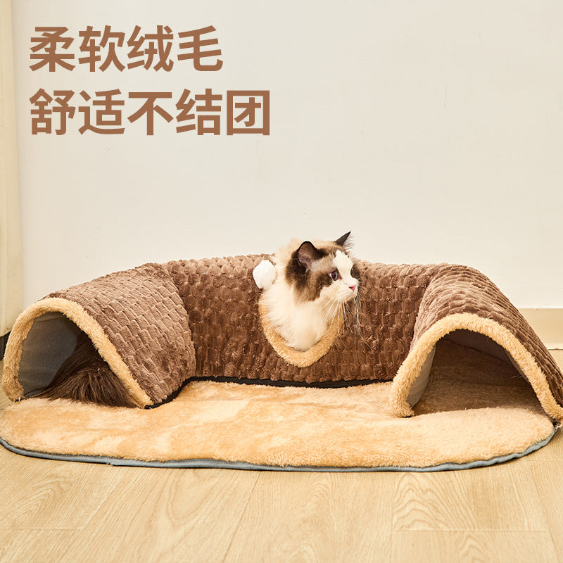 Popular autumn and winter cat nest tunnel hide and seek play sleep all-in-one multifunctional cat toy warm mat pet nest