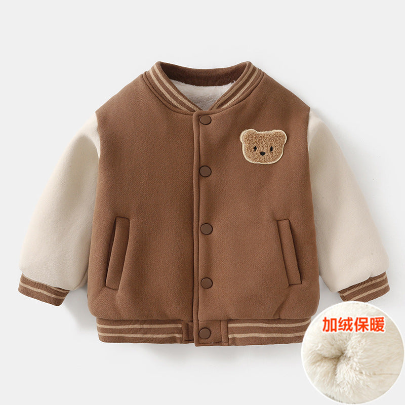 Baby Clothes Plus Velvet Baseball Jacket Cotton Coat Autumn and Winter Clothes for Girls and Boys Thick Tops Children's Sweatshirts