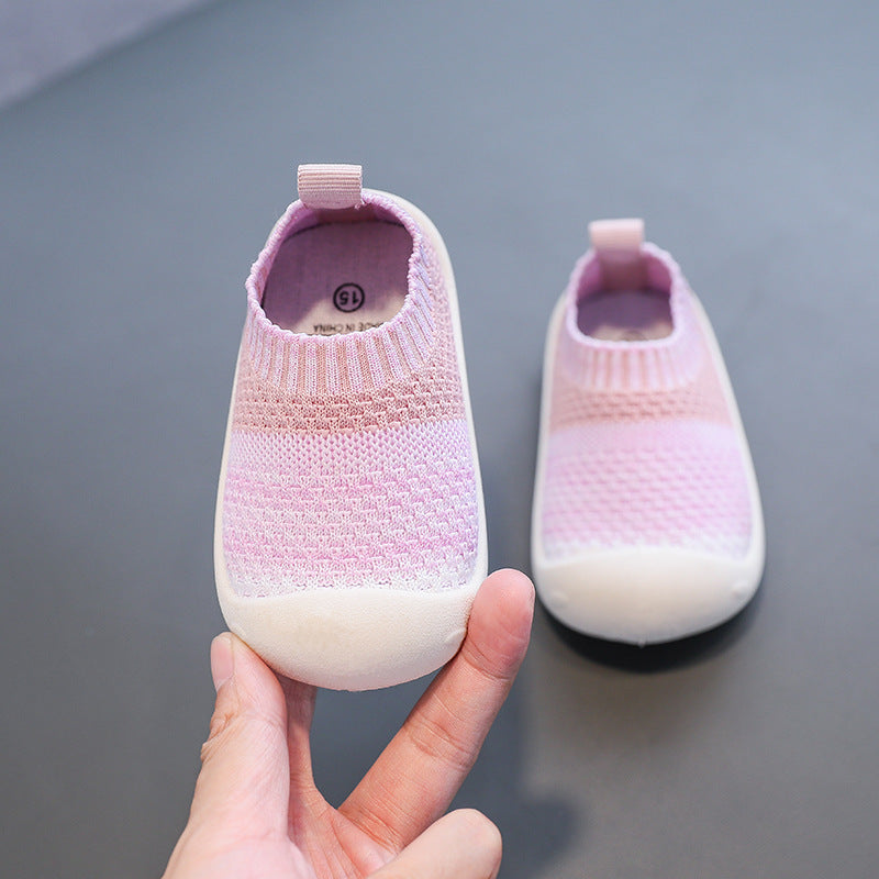 Baby toddler shoes soft bottom breathable flying woven spring and autumn baby shoes 2021 new one-year-old 1-3 non-slip knitted