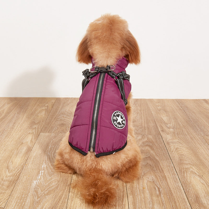 Cross-border exclusively for pet clothes autumn and winter warm dog cotton coat plus velvet thickened reflective strap clothes pet supplies