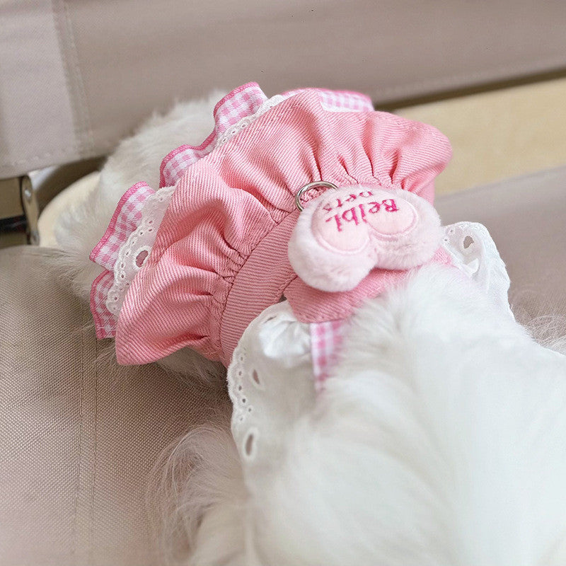 Pet spring and summer dog cat traction chest back 24 peach heart denim skirt clothes breathable chest back