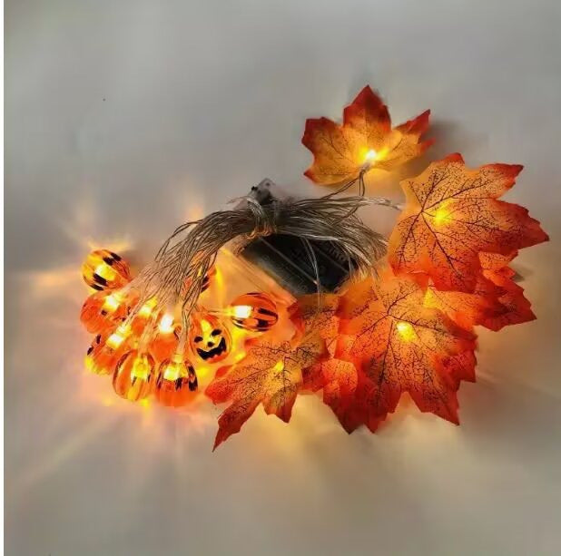 New LED Simulation Maple Leaf Pumpkin Light String Battery Box Remote Control Halloween Thanksgiving Garden Party Decorative Lights