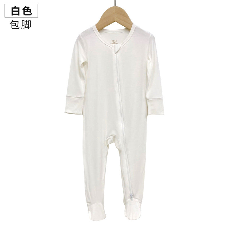 Foreign trade children's clothing bamboo fiber baby onesies spring and autumn long-sleeved newborn clothes baby romper zipper pajamas