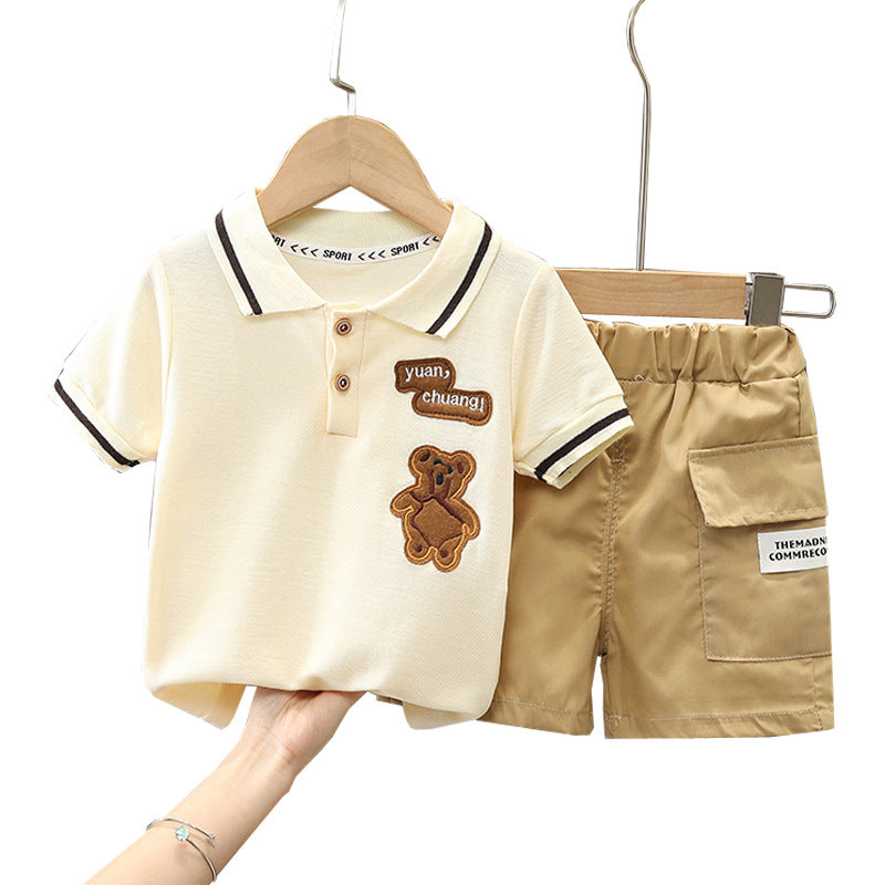 Boys summer clothes children's short-sleeved suits summer new style little boy baby fashion striped polo shirt two-piece suit trendy