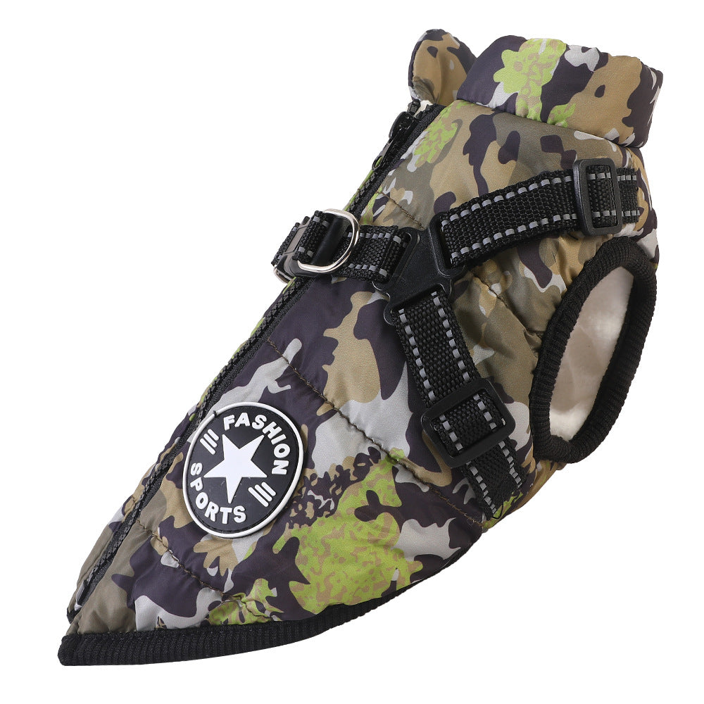 New cross-border pet clothes waterproof warm dog cotton coat winter ski suit chest and back integrated cotton vest wholesale