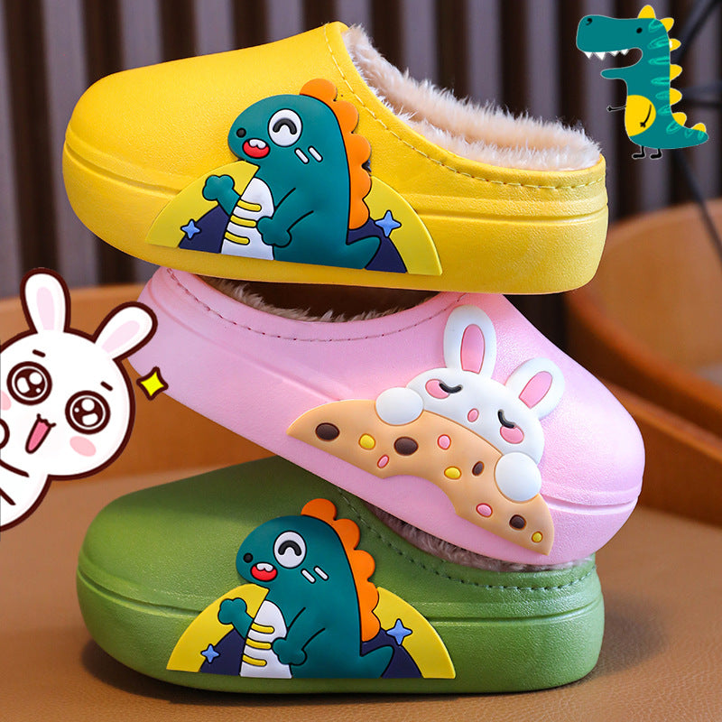 Winter waterproof, non-slip and warm for kids girls cartoon parent-child furry boys baby children cotton slippers