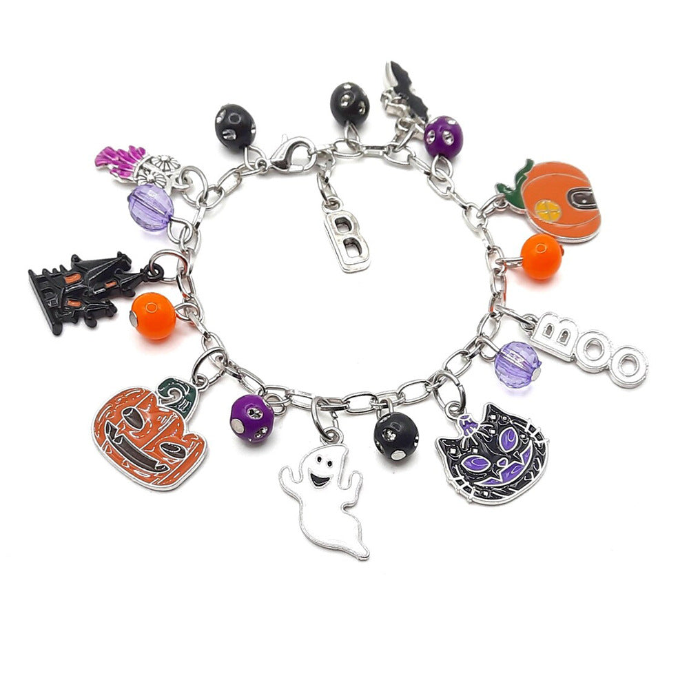 Amazon New Halloween Combination Bracelet Pumpkin Head Spider Bat Ghost Pendant Holiday Decoration Gift