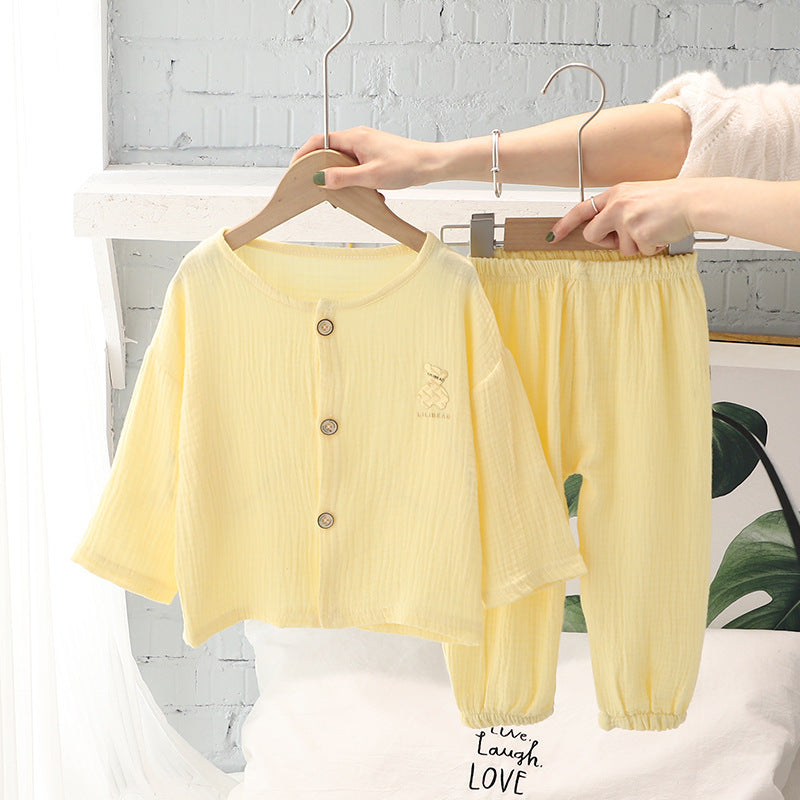 2022 Summer Baby Pajamas Set Casual Cartoon Boys and Girls Air Conditioning Clothes Class A Safety Home Clothes Two-piece Set