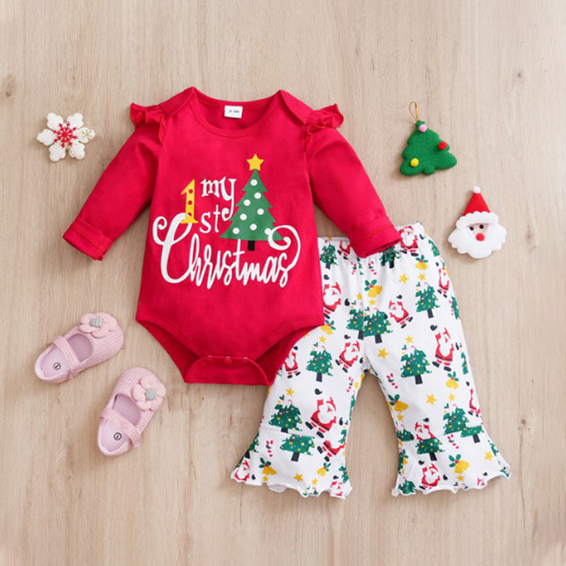 Autumn and winter Christmas baby jumpsuit baby clothes long-sleeved newborn crawling clothes baby Christmas clothing cross-border