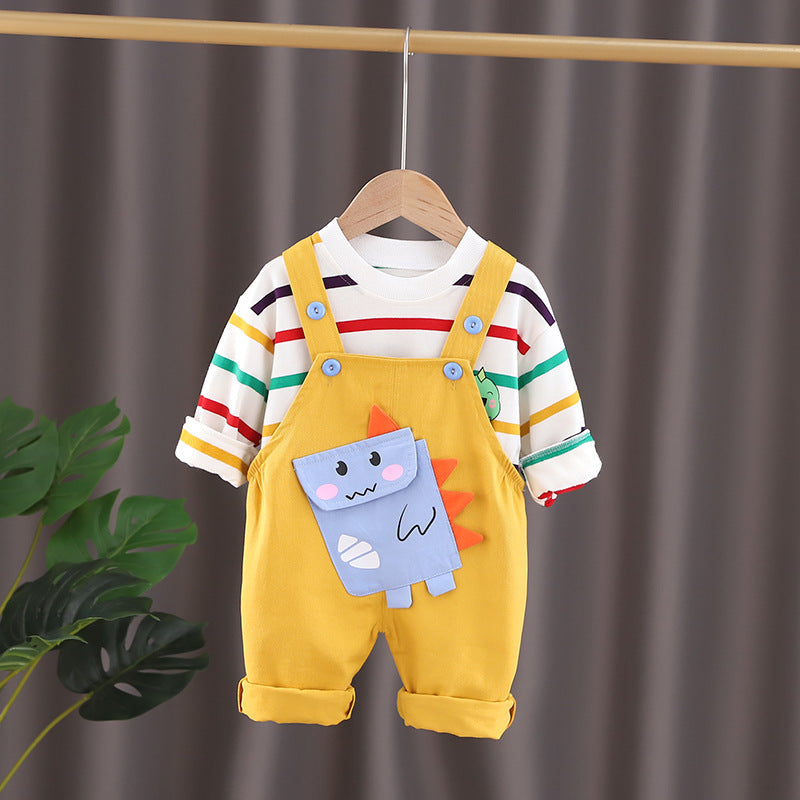 Cross-border children's clothes children's clothes spring clothes baby clothes 0-3 years old children's clothes three-dimensional dinosaur overalls two-piece suit trendy