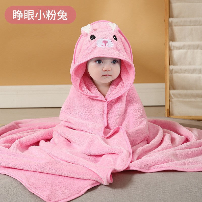 Children's bath towel baby blanket coral fleece embroidered cartoon hooded anti-kick cloak coral fleece baby cloak bath towel