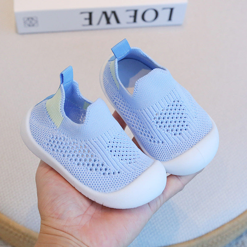 Spring and summer children's baby breathable flying mesh shoes baby anti-collision soft bottom toddler shoes boys and girls sugar casual shoes wholesale