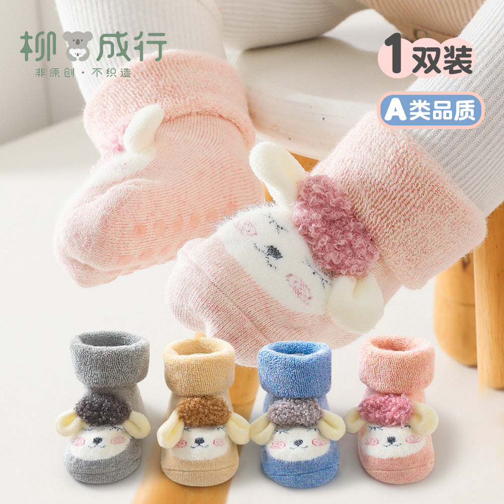 Liu Chenghang baby socks winter cartoon lamb thickened terry floor socks comfortable soft baby toddler socks wholesale