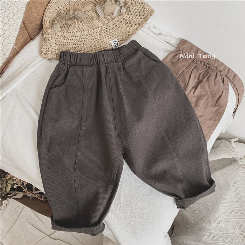 New forest style children's pants press line casual popular pants boys and girls baby twill spring and autumn woven carrot pants long pants