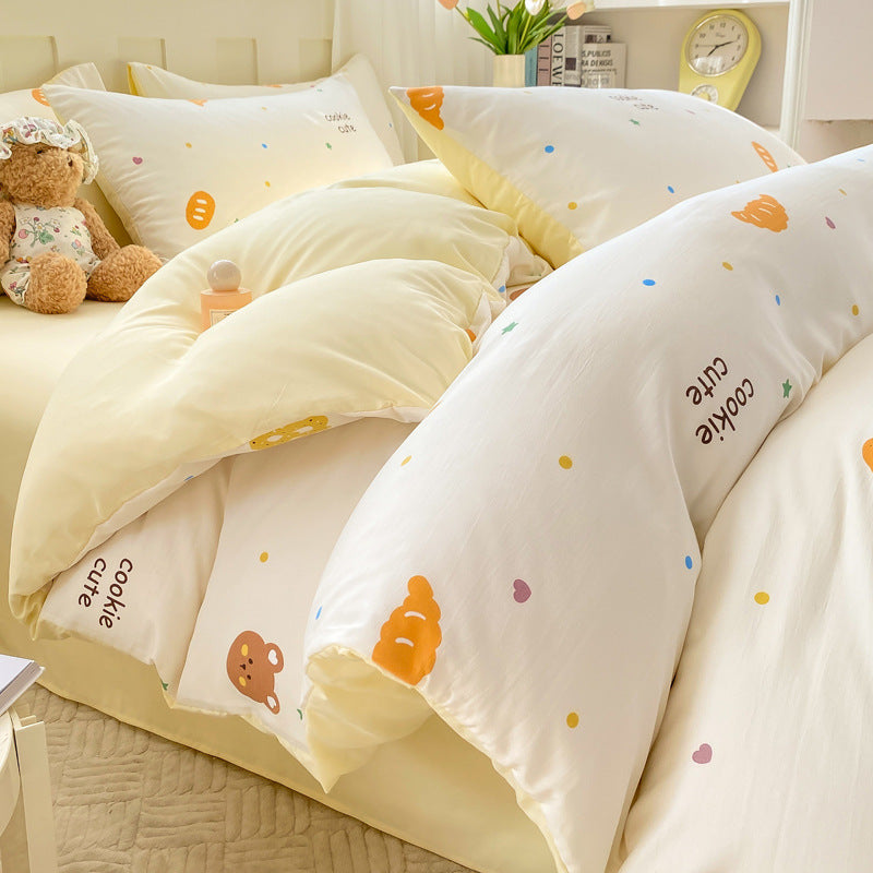 A-grade mother and baby grade four-piece set double-layer yarn pure washed cotton full quilt cover ins style bed sheet dormitory bed sheet 4 three-piece set