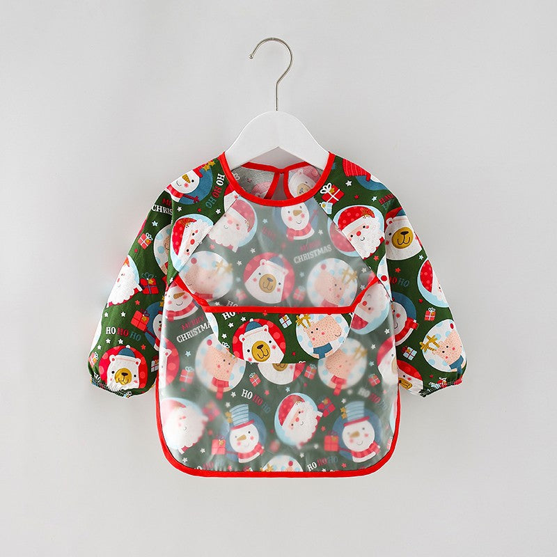 Children's blouse waterproof long-sleeved reverse dressing baby eating clothes apron cotton children's bib protective clothing with rice pocket