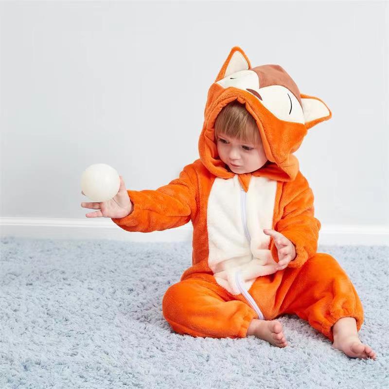 Cross-border autumn and winter baby jumpsuits, newborn clothes, flannel children's animal rompers, baby rompers