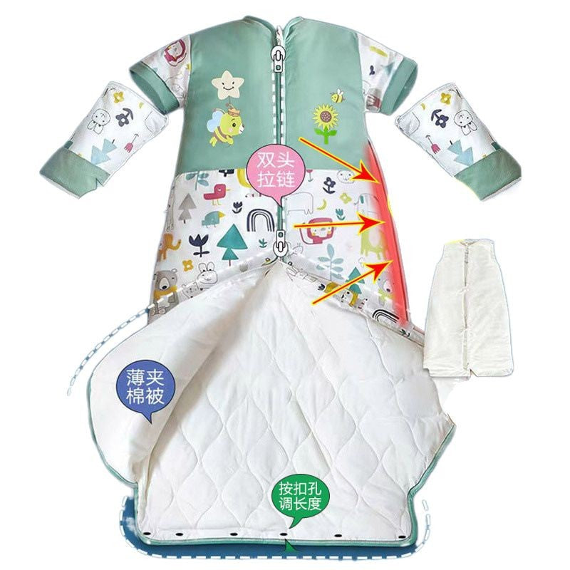 2025 new children's sleeping bag spring and autumn winter pure cotton thickened medium and large children's baby clothes style anti-kick sleeping bag