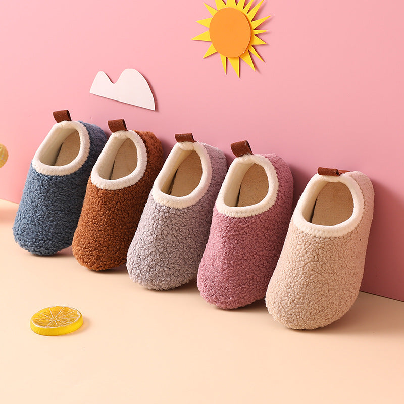 Plush children's men and women's floor socks shoes baby non-slip bottom thickened autumn and winter new cotton shoes indoor home cotton slippers