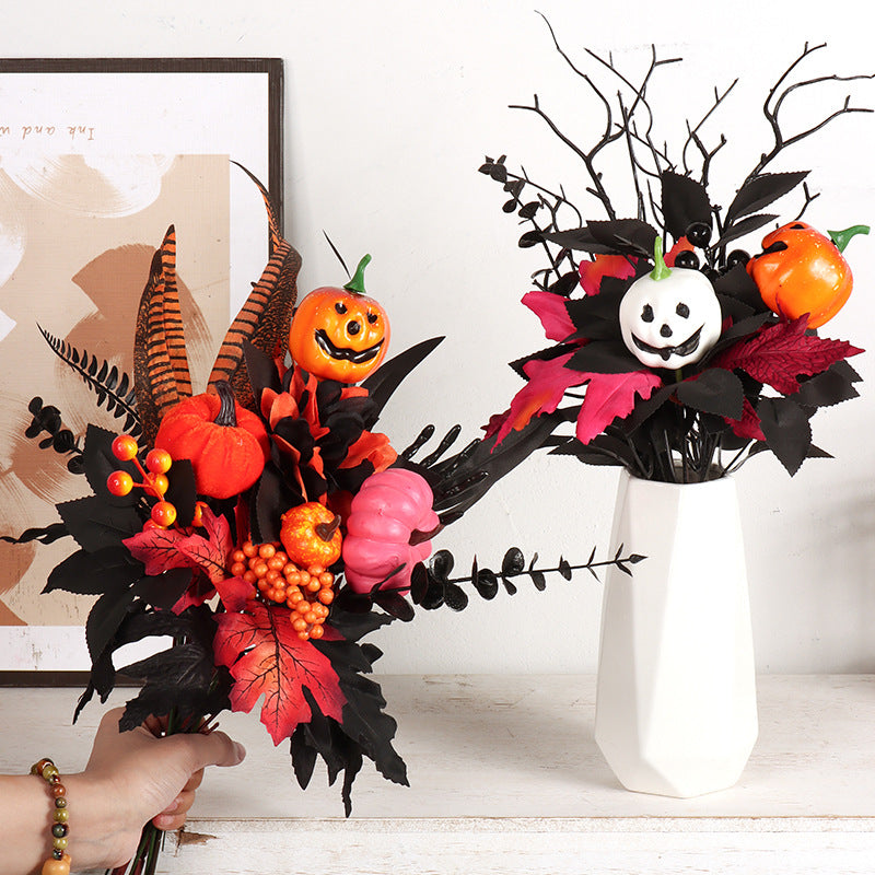 Halloween black maple leaf cuttings Ghost Festival horror home decoration simulation flower cuttings dead branches skull cuttings