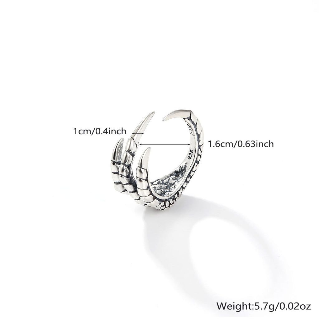 Cross-border exclusive 925 silver ring ins high-end niche Halloween trend retro dragon claw sterling silver open ring for women