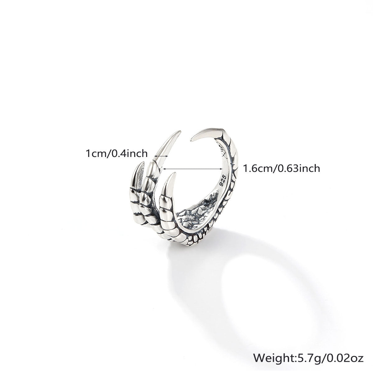 Cross-border exclusive 925 silver ring ins high-end niche Halloween trend retro dragon claw sterling silver open ring for women