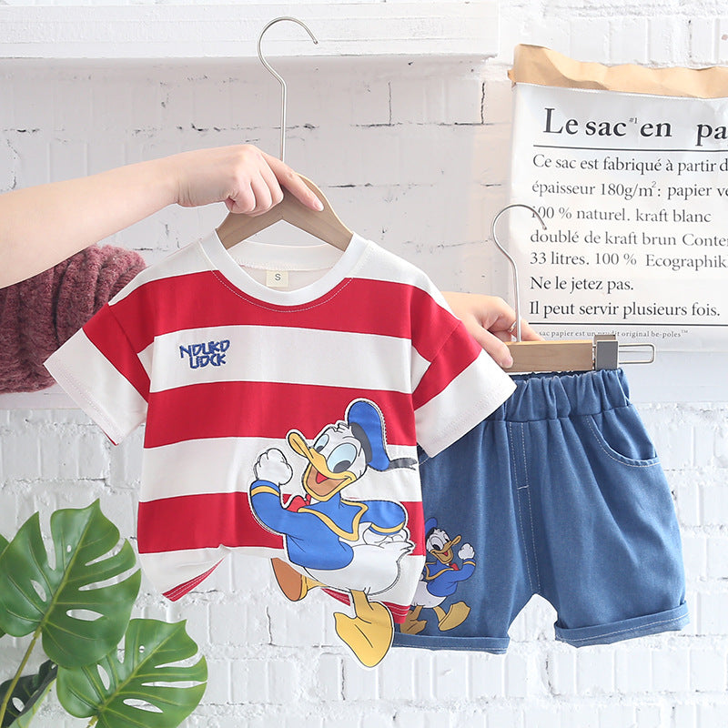 2023 children's clothing summer new style children's clothing boys baby infant suit T-shirt short-sleeved two-piece suit Korean version cross-border