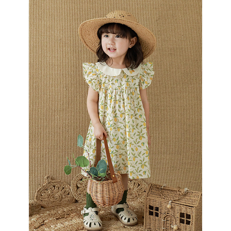 Qiu Duo Meng Girls Fruit Printed Dress 2023 Summer New Children's Cute Cartoon Dress Baby Princess Dress