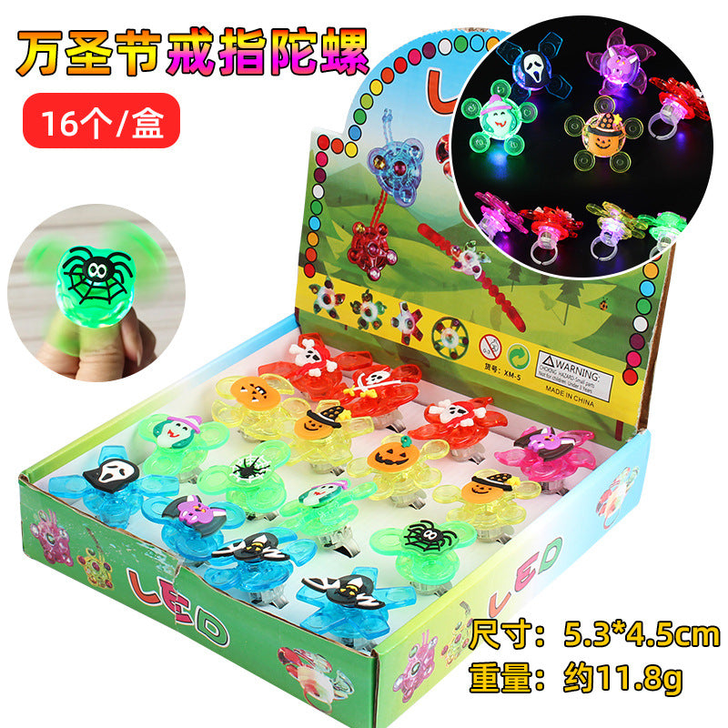 Cross-border Amazon Halloween glow necklace finger gyroscope LED flash pumpkin luminous ghost head pendant toy